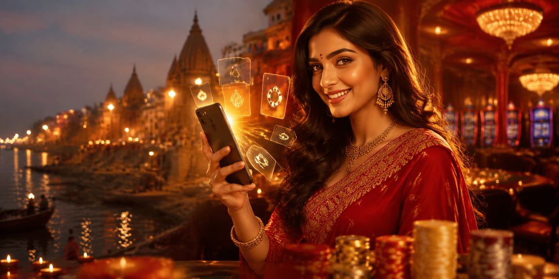 Nighttime casino app scene at Varanasi ghat